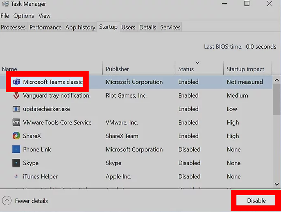 Disable Microsoft Teams in Windows startup apps